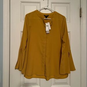 Mustard Yellow Women's Top with Flared Sleeves